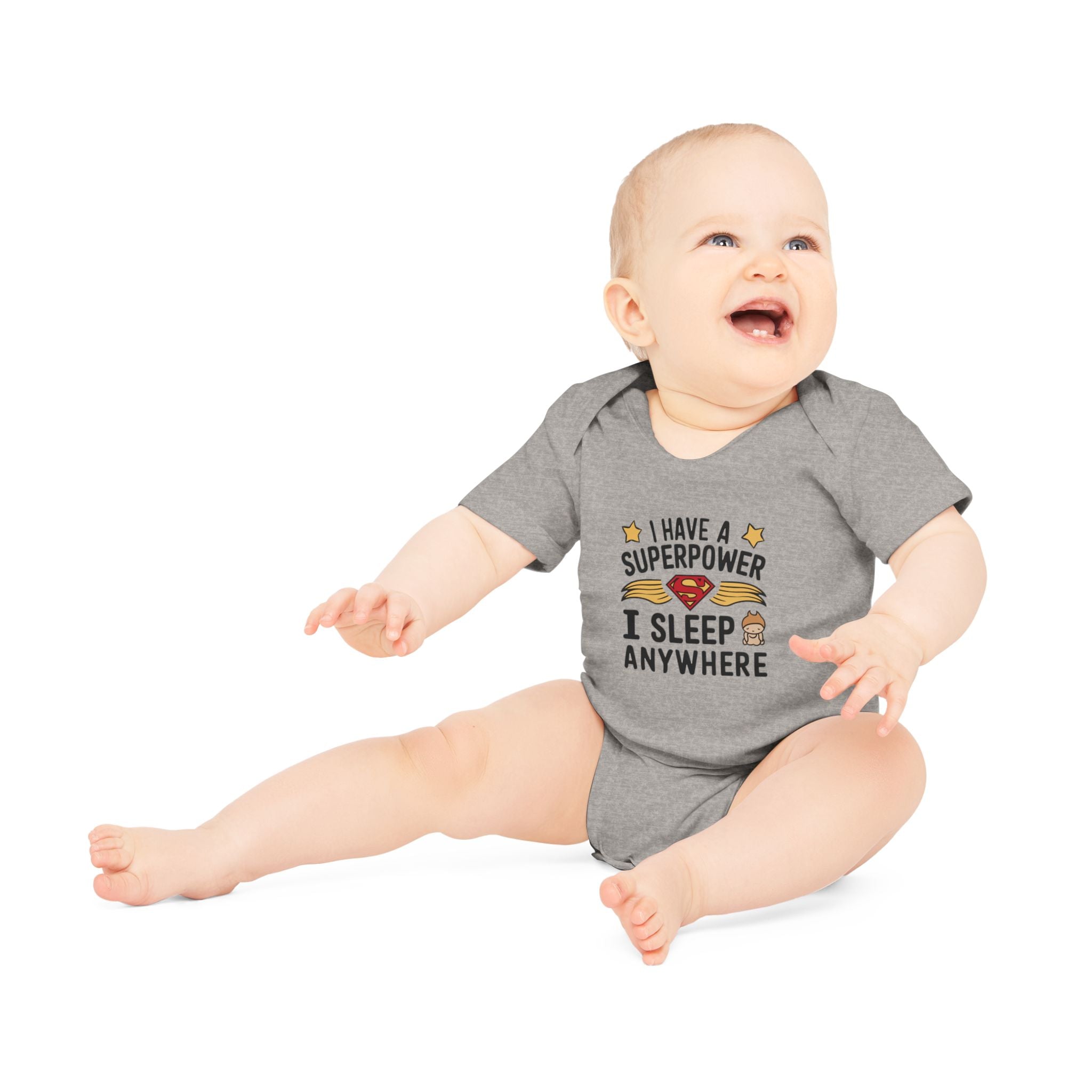 "I have a superpower I sleep anywhere" Baby Organic Short Sleeve Bodysuit