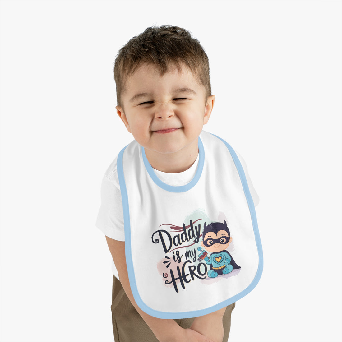 "Daddy is my hero" Baby Contrast Trim Jersey Bib