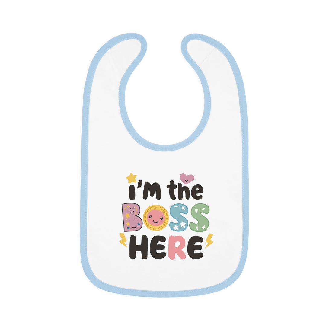 "I'm the boss here" Baby Contrast Trim Jersey Bib