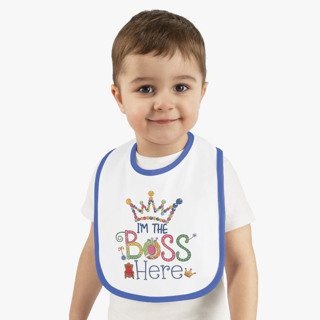 "I'm the boss here" Baby Contrast Trim Jersey Bib