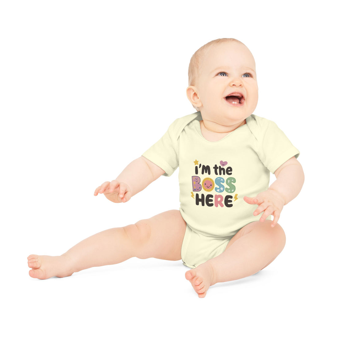 "I'm the boss here" Baby Organic Short Sleeve Bodysuit