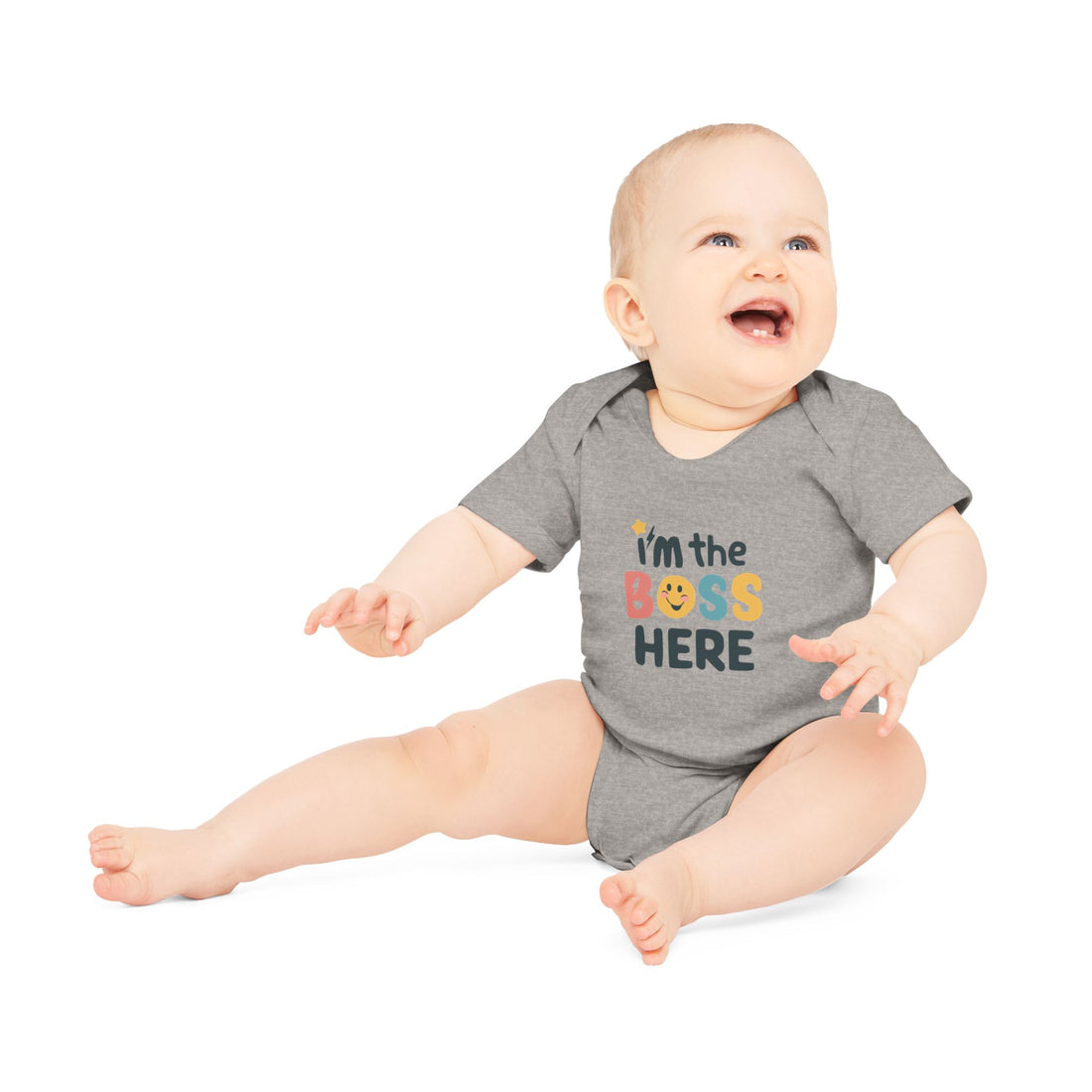 "I'm the boss here" Baby Organic Short Sleeve Bodysuit