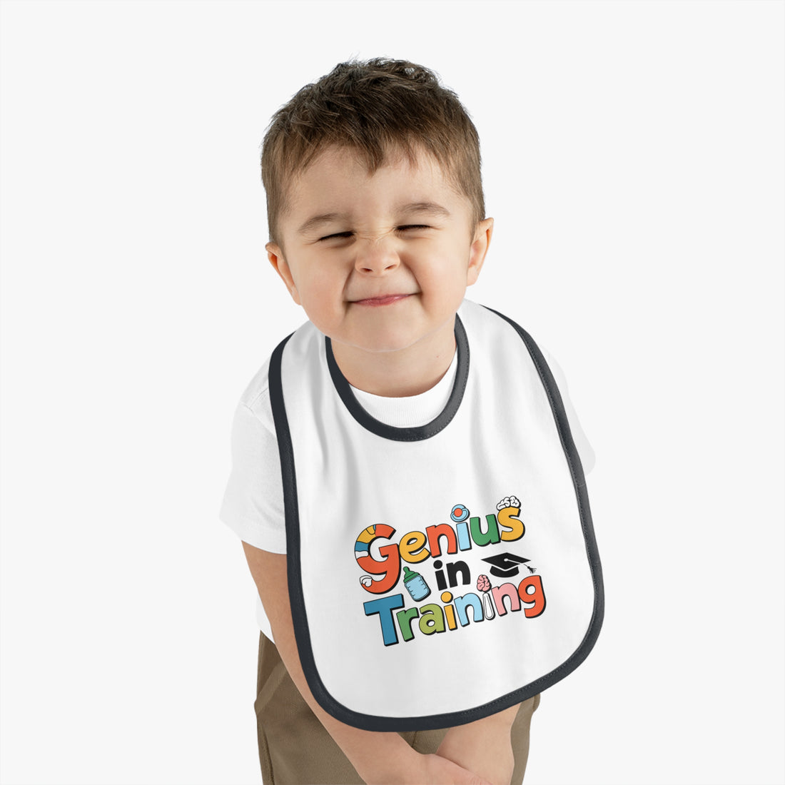 "Genius in training" Baby Contrast Trim Jersey Bib