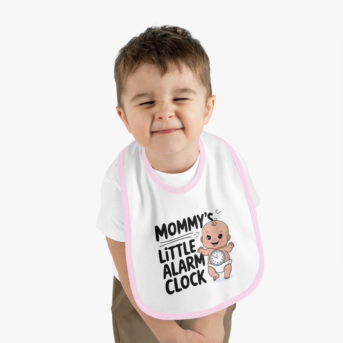 "Mommy's little alarm clock" Baby Contrast Trim Jersey Bib