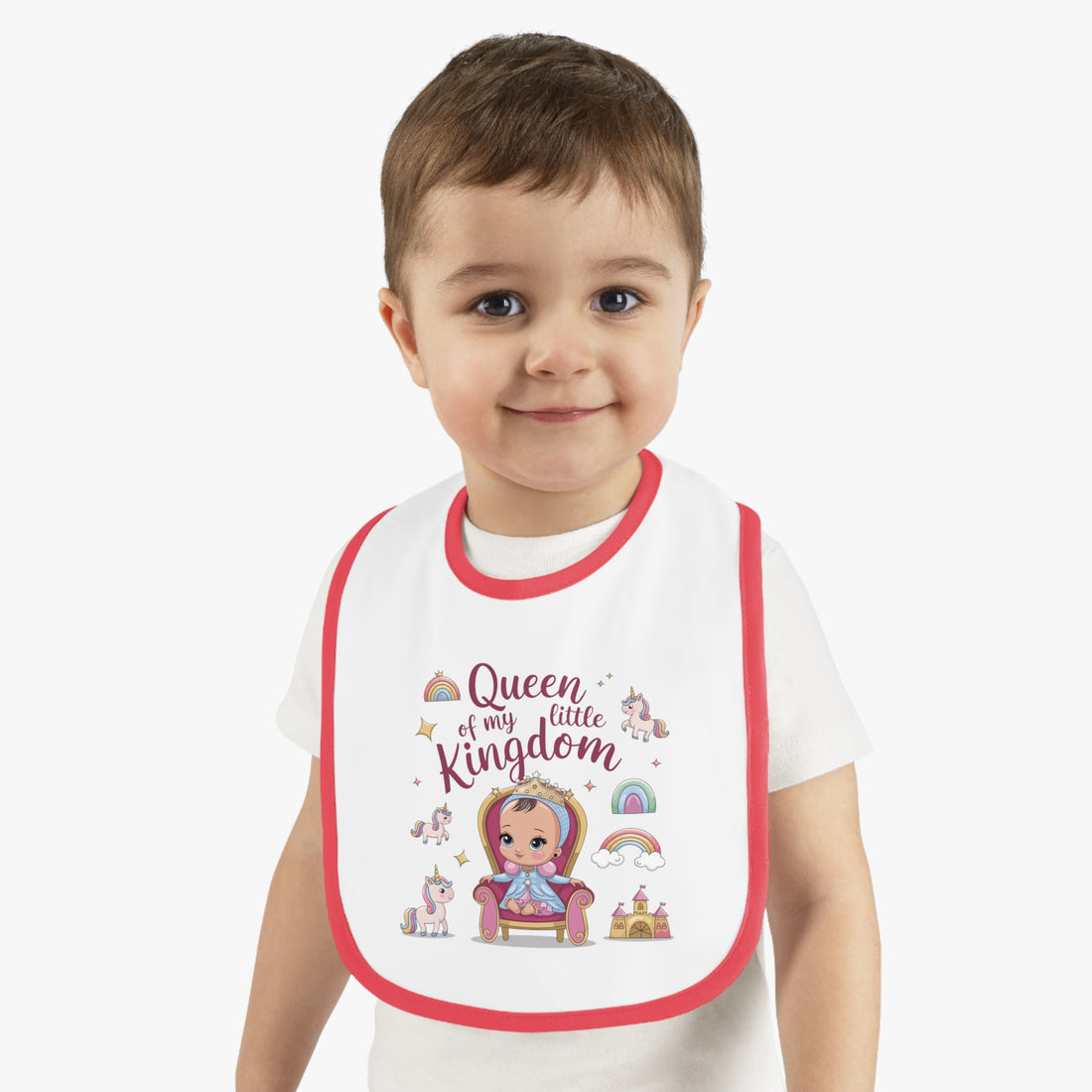 "Queen of my little kingdom" Baby Contrast Trim Jersey Bib