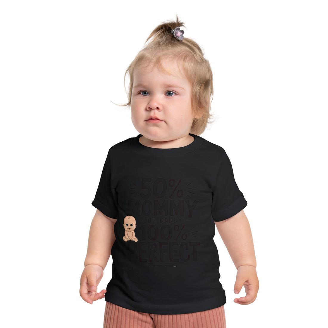 "50% mommy 50% daddy 100% perfect" Baby Short Sleeve T-Shirt