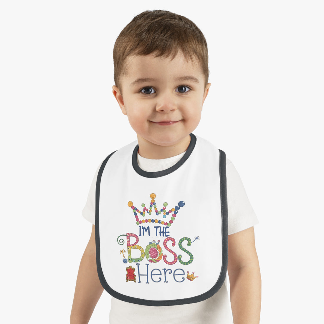 "I'm the boss here" Baby Contrast Trim Jersey Bib