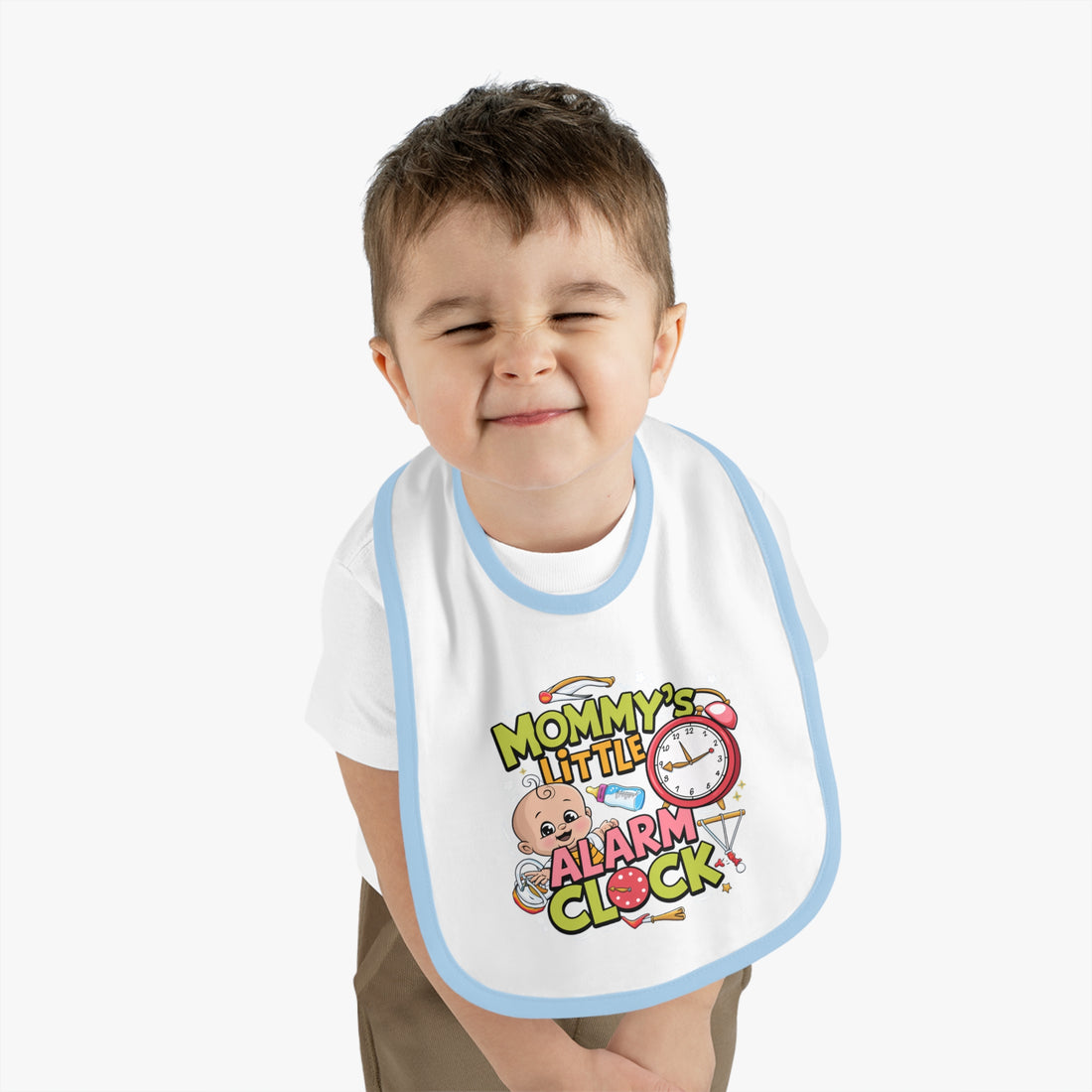 "Mommy's little alarm clock" Baby Contrast Trim Jersey Bib