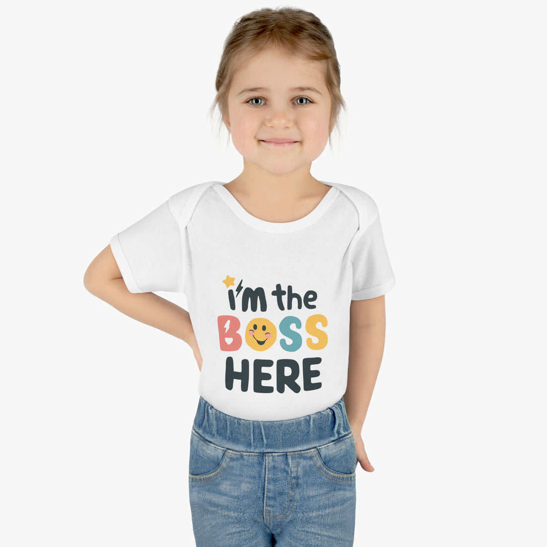 "I'm the boss here" Infant Baby Rib Bodysuit