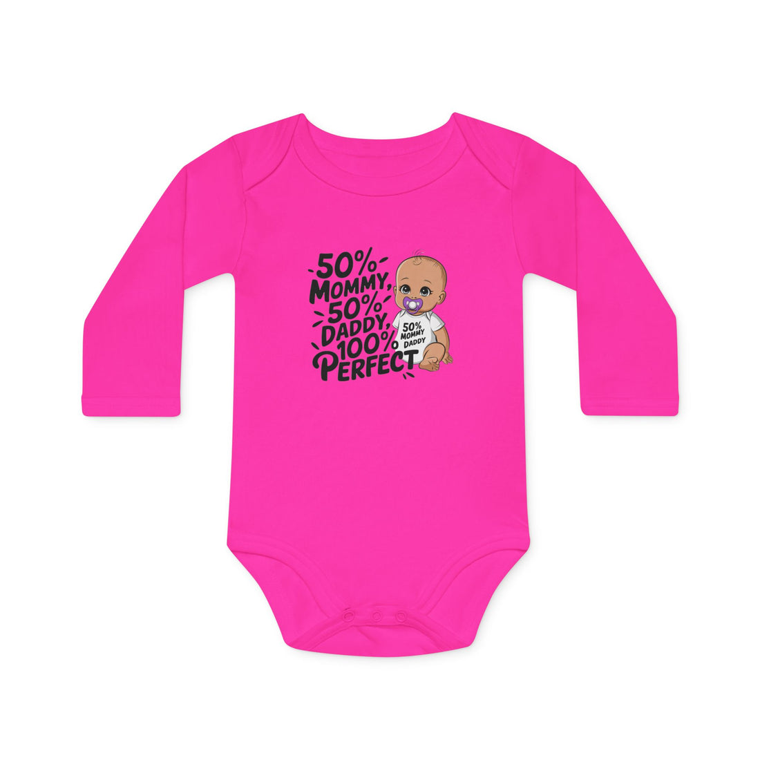 "50% mommy 50% daddy 100% perfect" Baby Long-Sleeve Organic Bodysuit