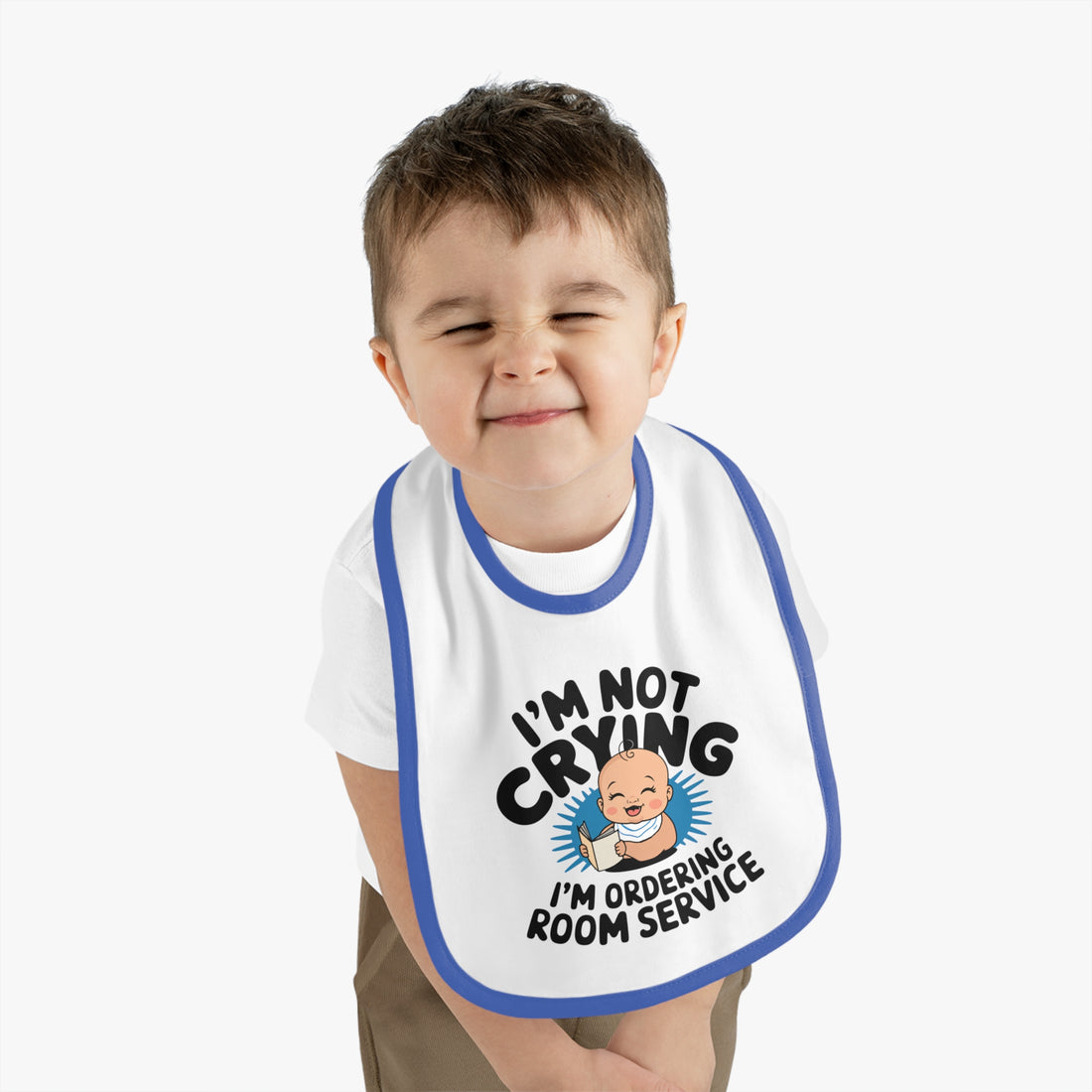 "I'm not crying I'm ordering room service" Baby Contrast Trim Jersey Bib