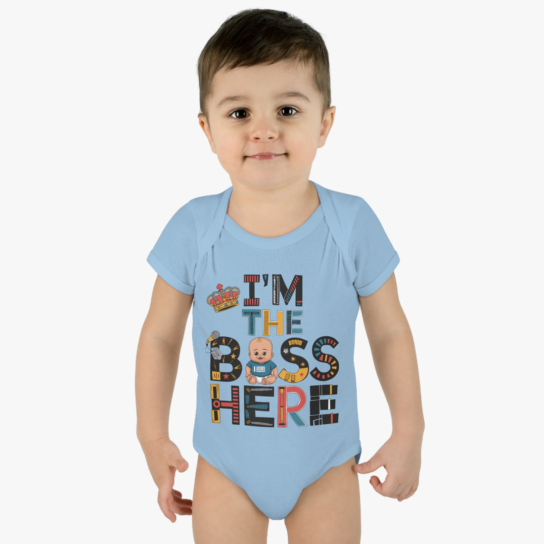 "I'm the boss here" Infant Baby Rib Bodysuit