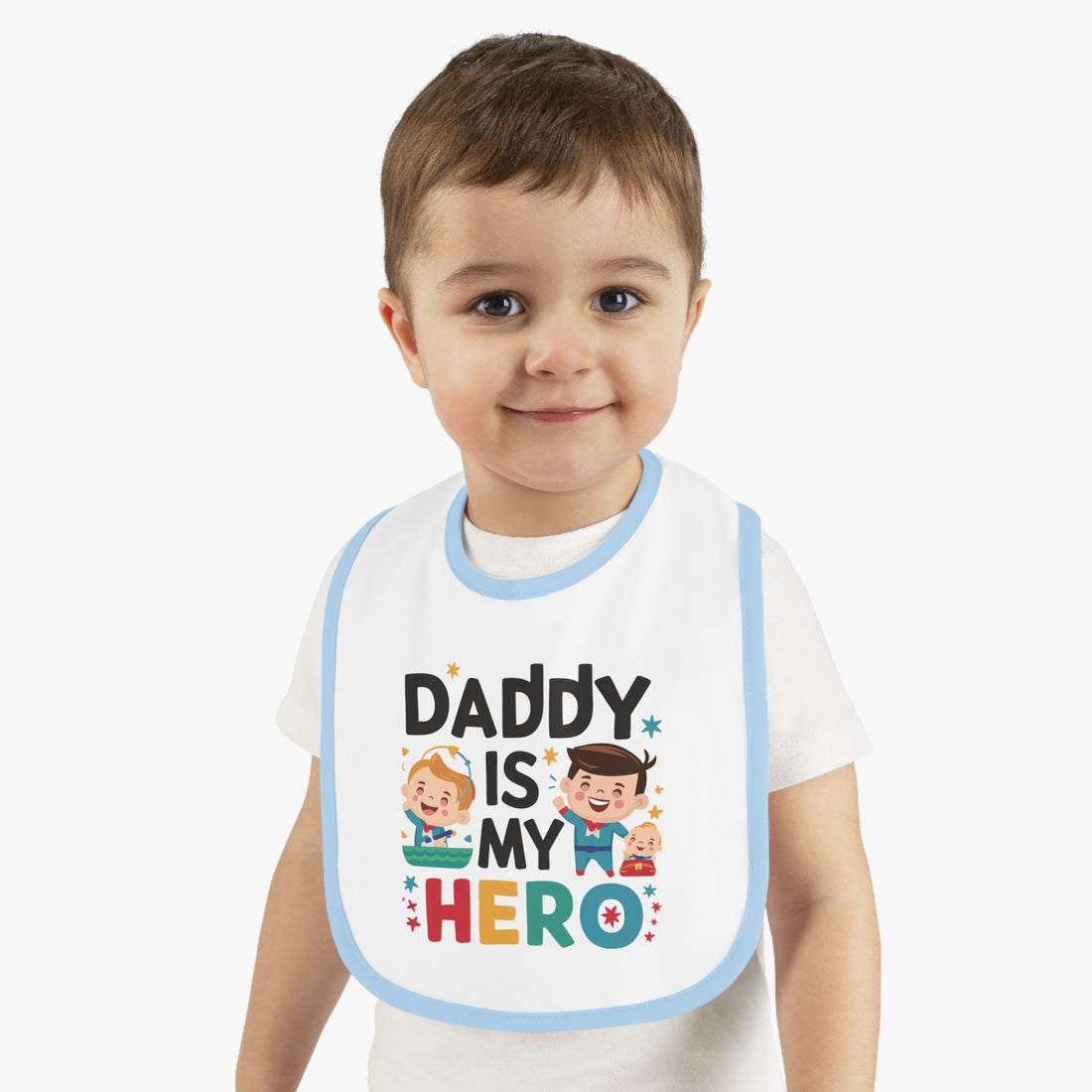 "Daddy is my hero" Baby Contrast Trim Jersey Bib