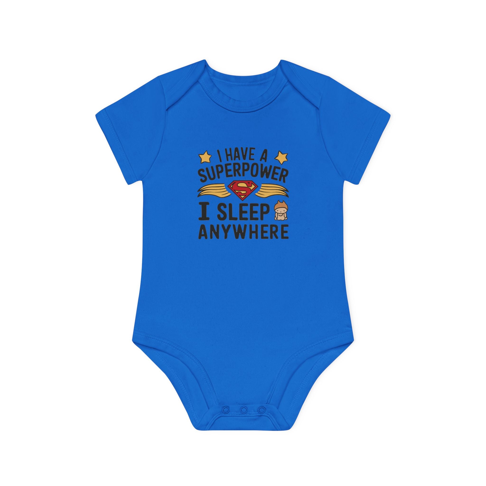 "I have a superpower I sleep anywhere" Baby Organic Short Sleeve Bodysuit