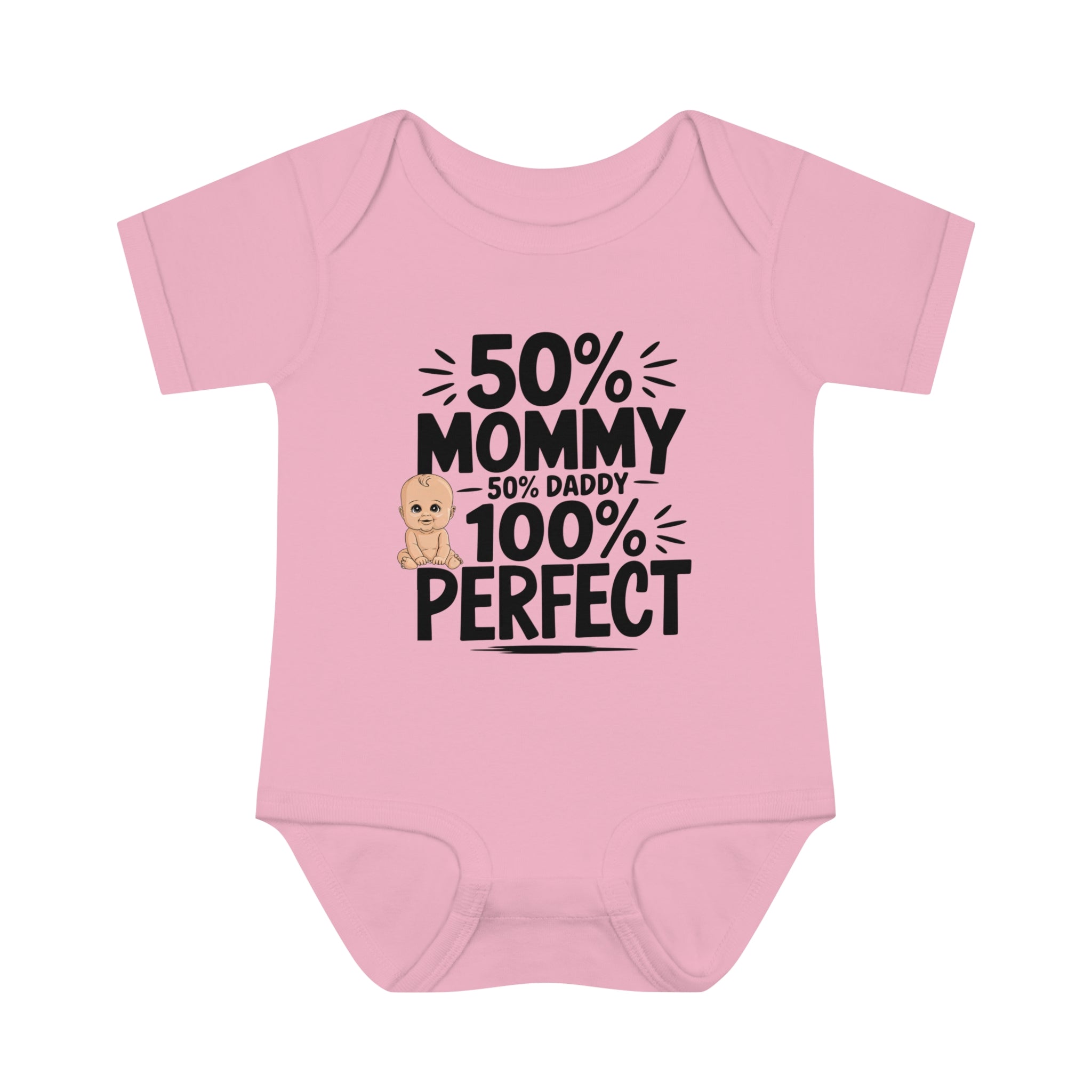 "50% mommy, 50% daddy, 100% perfect!" Infant Baby Rib Bodysuit