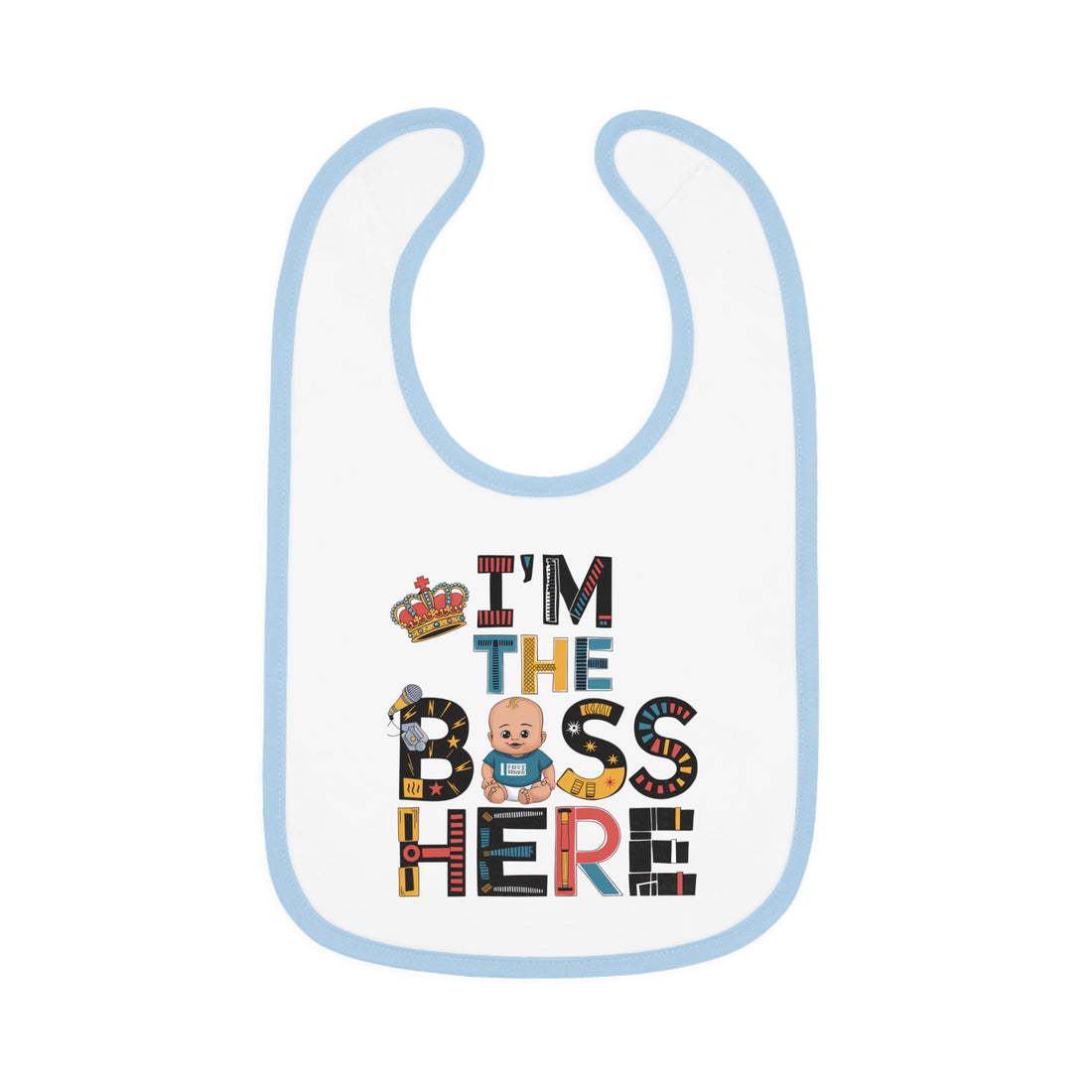 "I'm the boss here" Baby Contrast Trim Jersey Bib