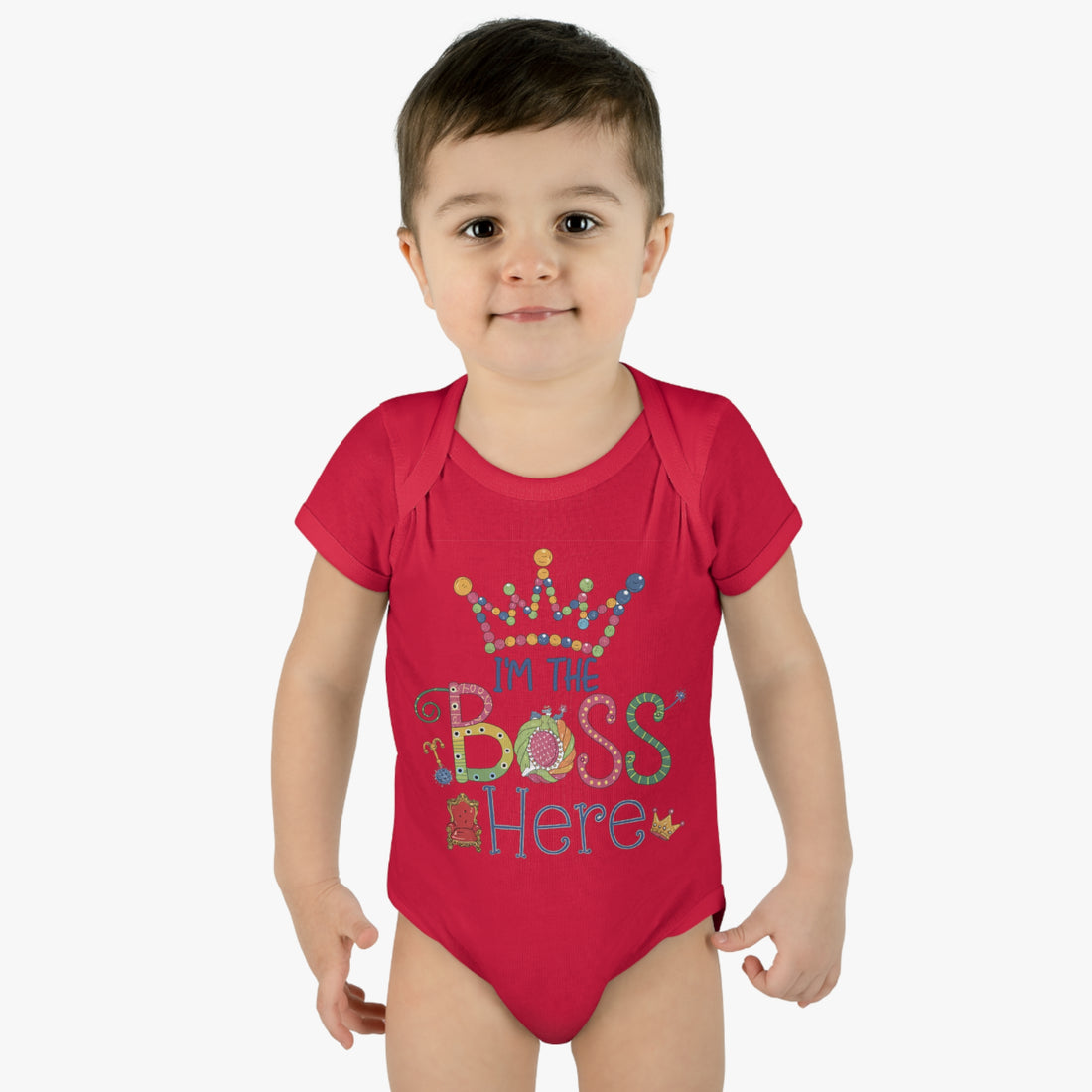 "I'm the boss here" Infant Baby Rib Bodysuit