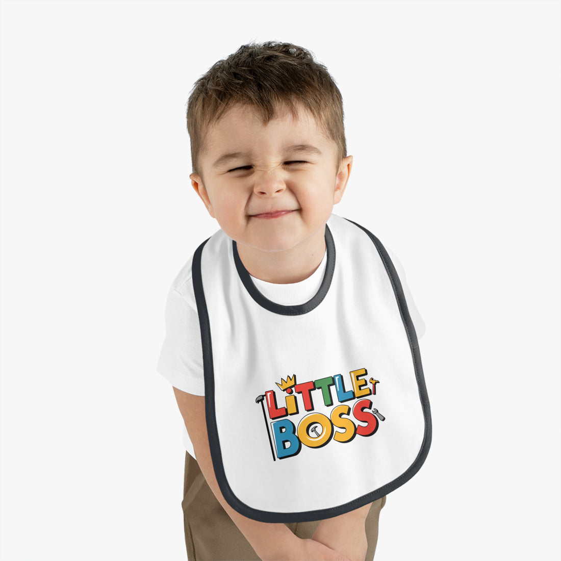 "Little boss" Baby Contrast Trim Jersey Bib