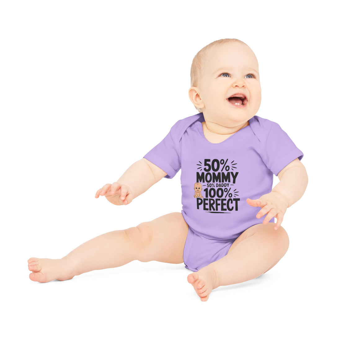 "50% mommy 50% daddy 100% perfect" Baby Organic Short Sleeve Bodysuit