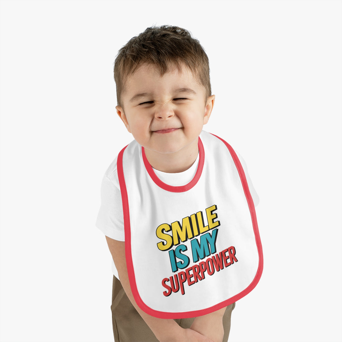 "Smile is my superpower" Baby Contrast Trim Jersey Bib