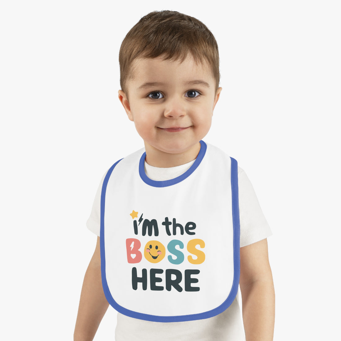 "I'm the boss here" Baby Contrast Trim Jersey Bib