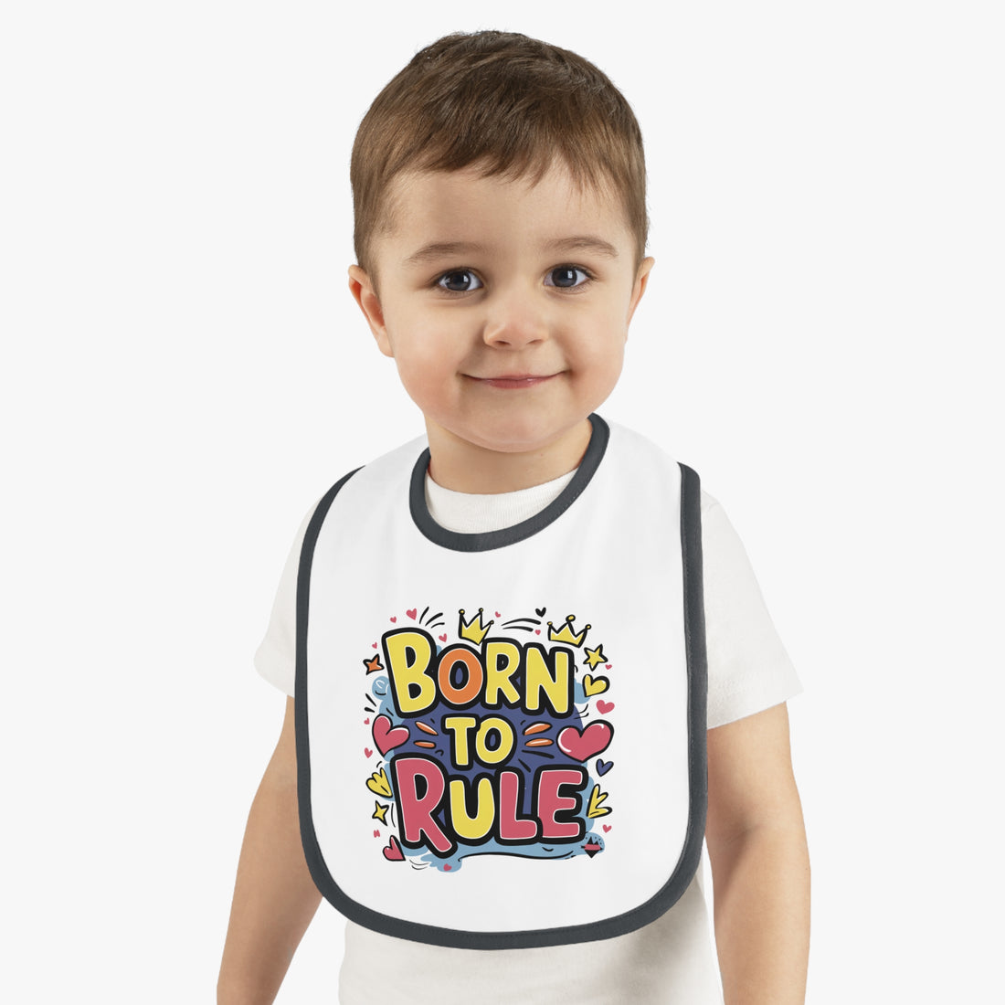 "Born to rule" Baby Contrast Trim Jersey Bib