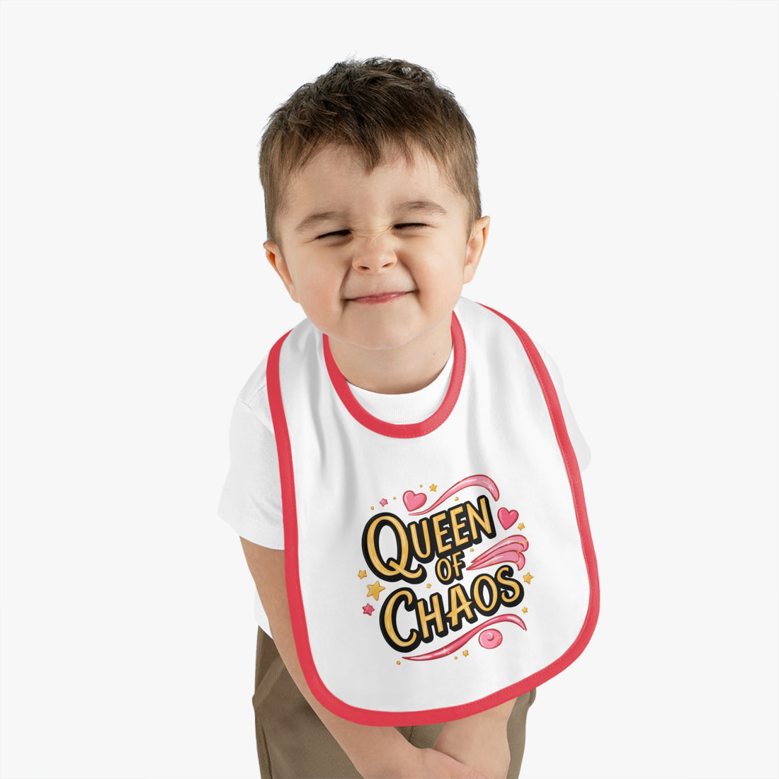 "Queen of chaos" Baby Contrast Trim Jersey Bib