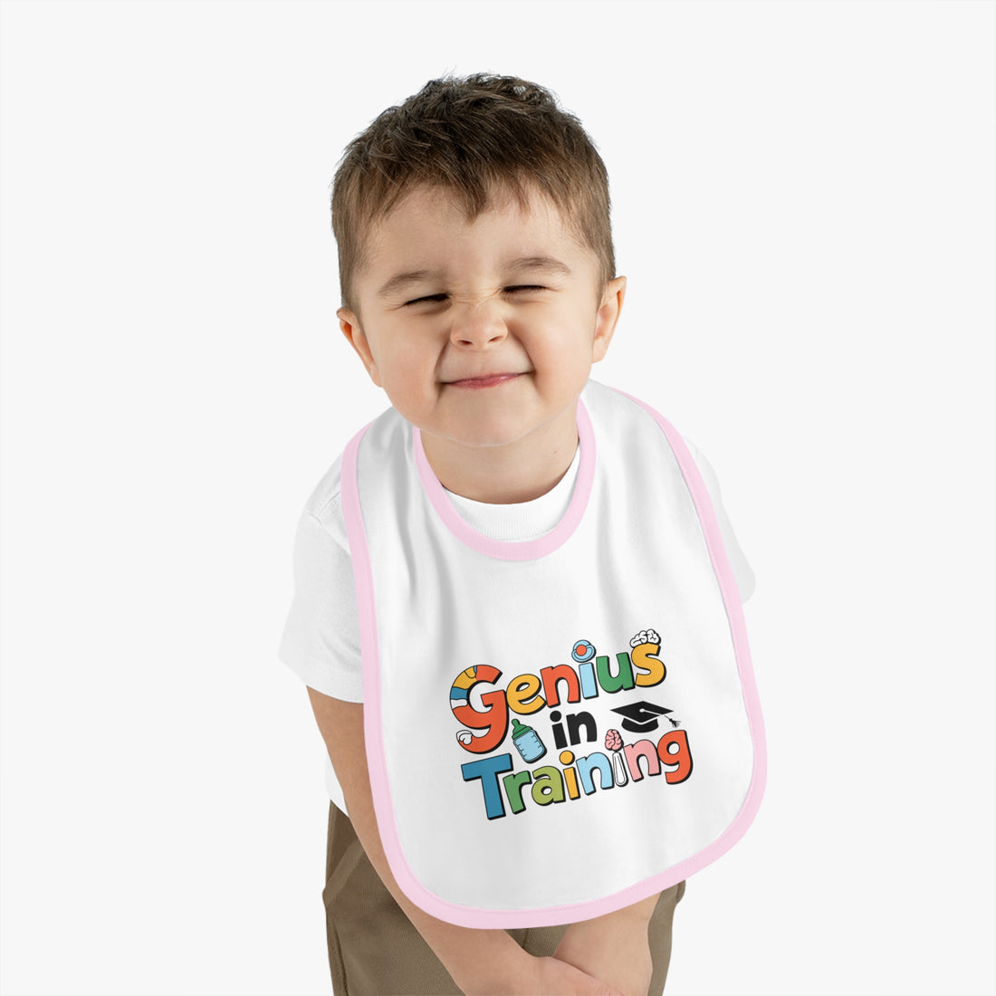 "Genius in training" Baby Contrast Trim Jersey Bib