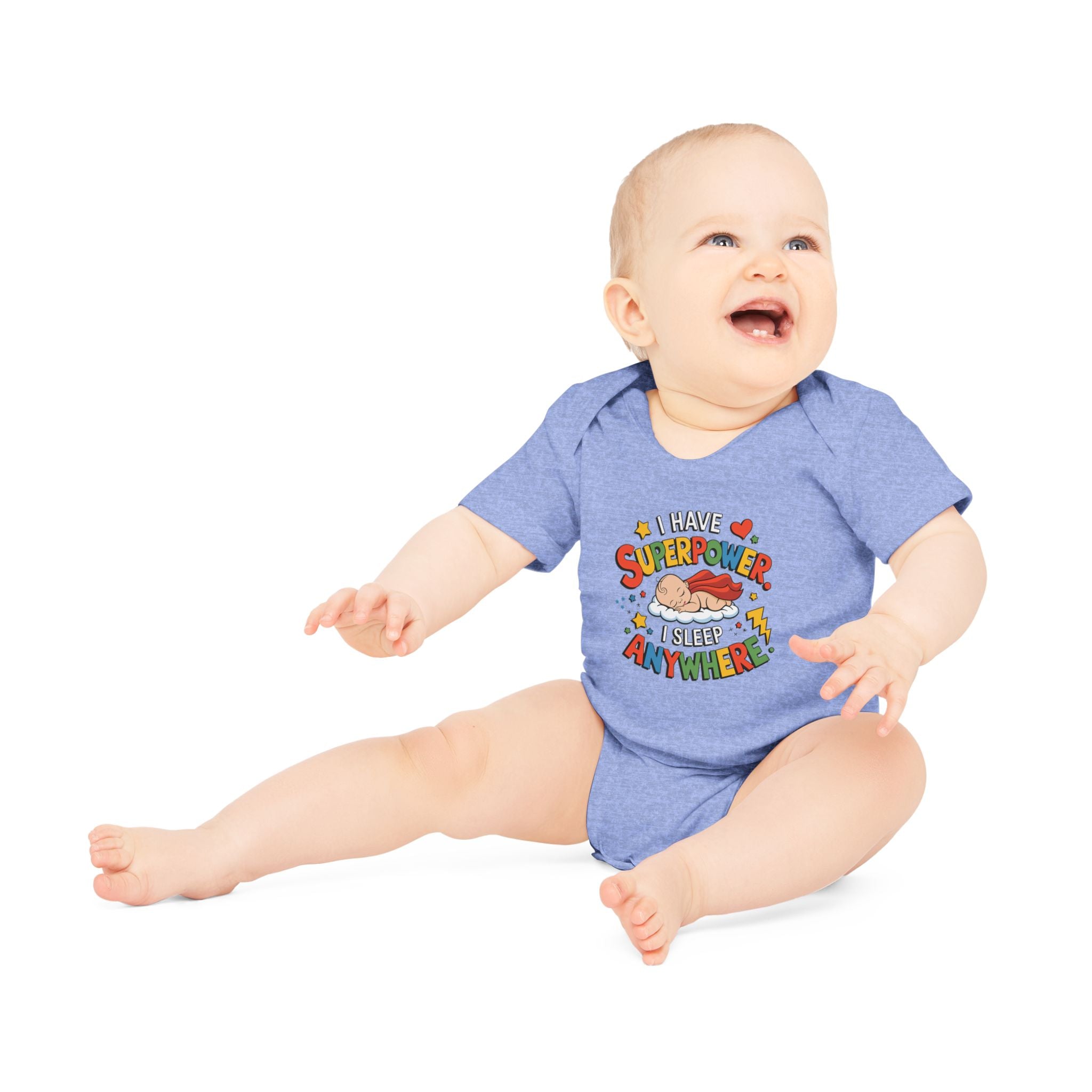 "I have superpower I sleep anywhere" Baby Organic Short Sleeve Bodysuit