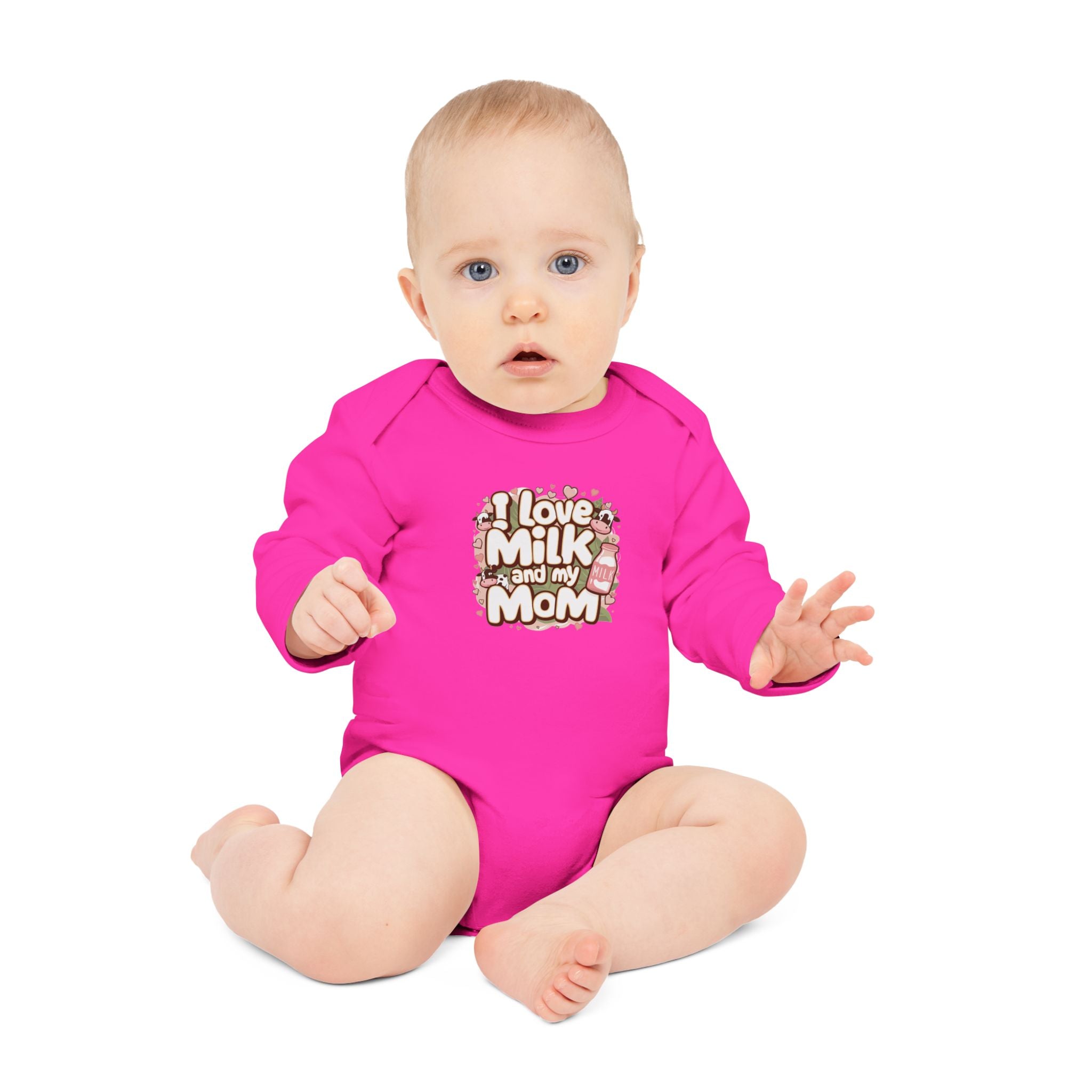 "I love milk and my mom" Baby Long-Sleeve Organic Bodysuit