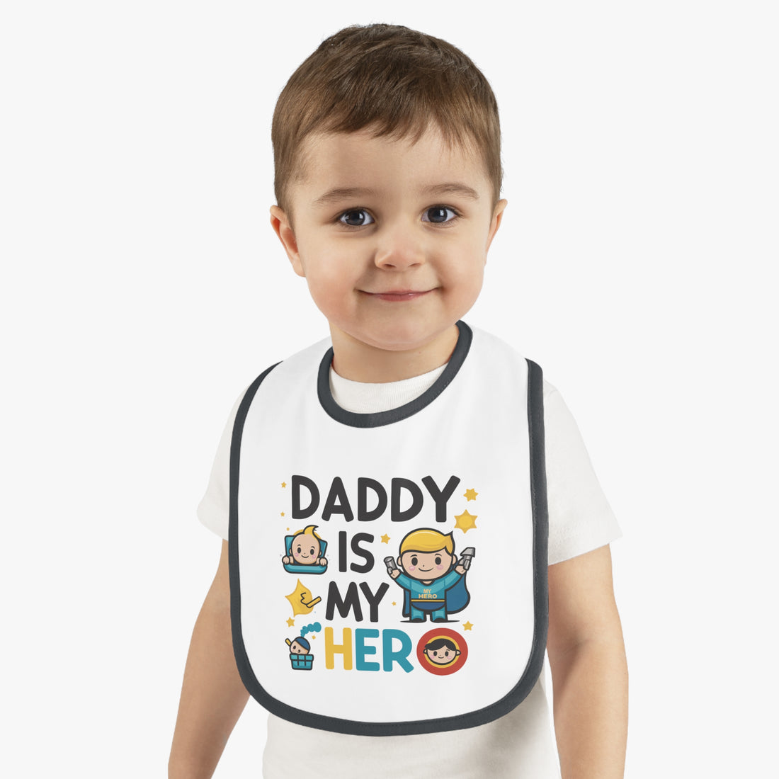 "Daddy is my hero" Baby Contrast Trim Jersey Bib