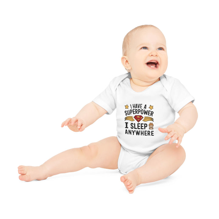 "I have a superpower I sleep anywhere" Baby Organic Short Sleeve Bodysuit