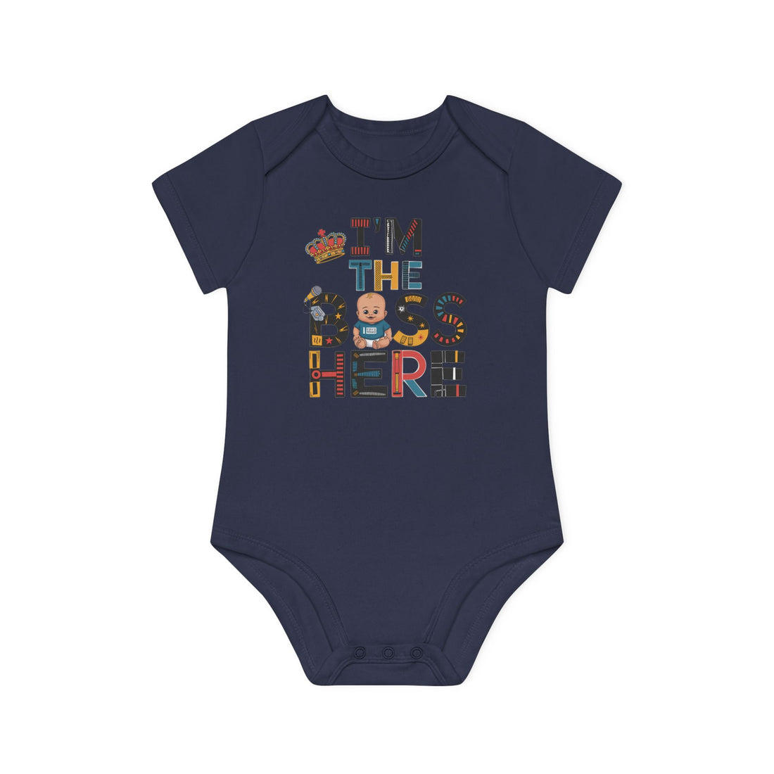 "I'm the boss here" Baby Organic Short Sleeve Bodysuit