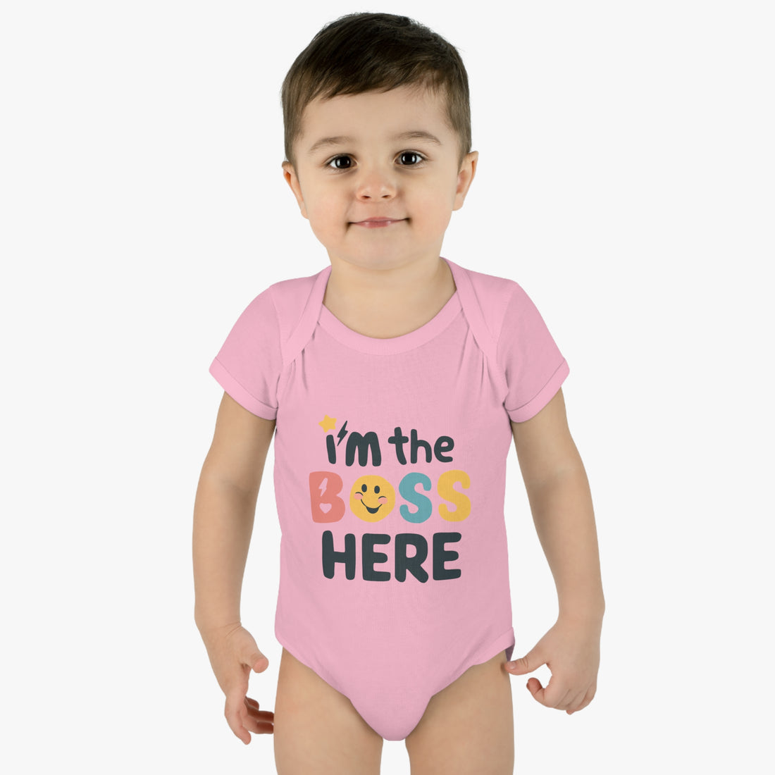 "I'm the boss here" Infant Baby Rib Bodysuit