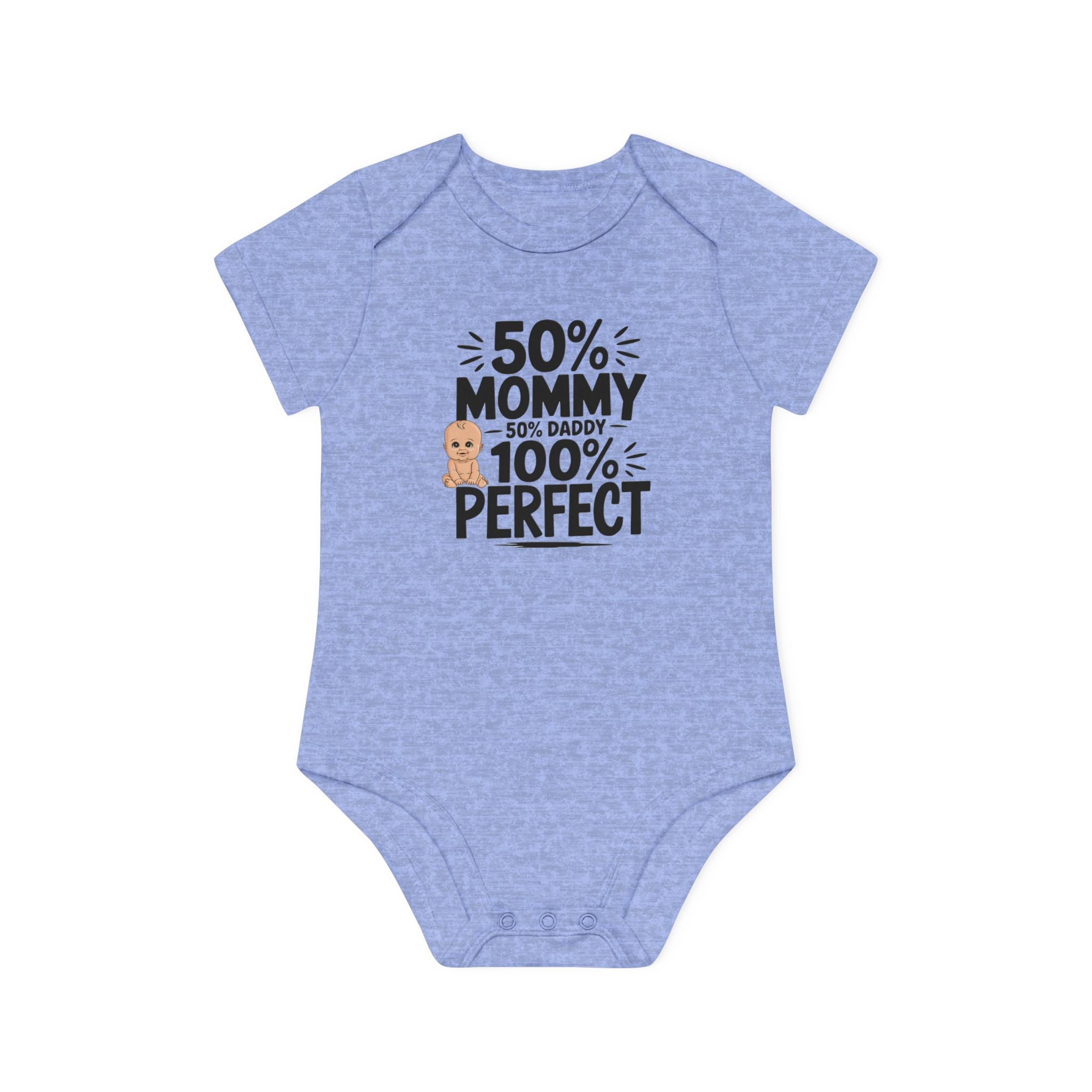 "50% mommy 50% daddy 100% perfect" Baby Organic Short Sleeve Bodysuit