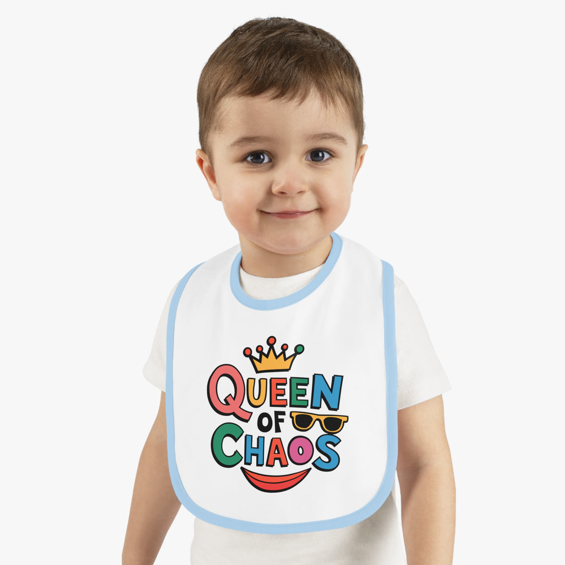 "Queen of chaos" Baby Contrast Trim Jersey Bib