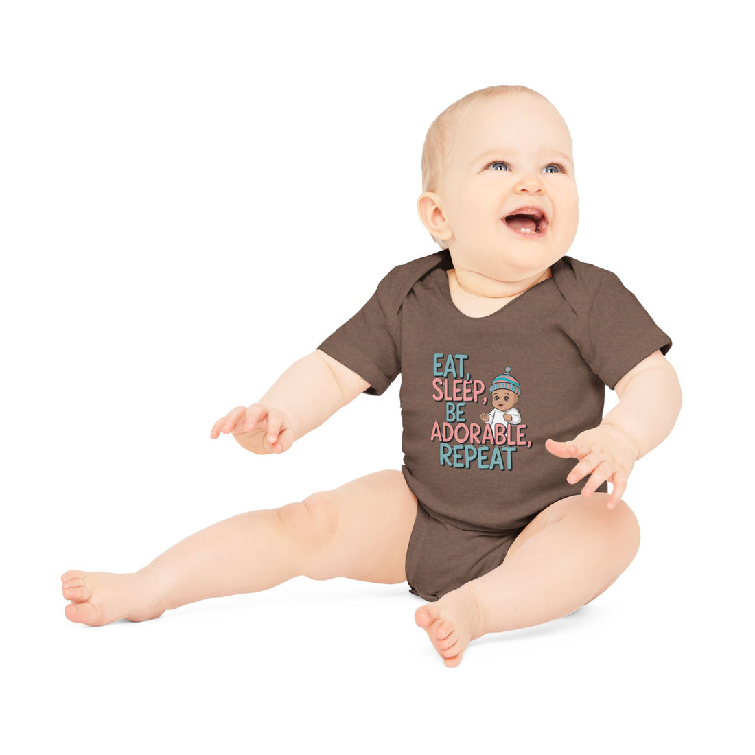 "Eat, sleep, be adorable, repeat" Baby Organic Short Sleeve Bodysuit