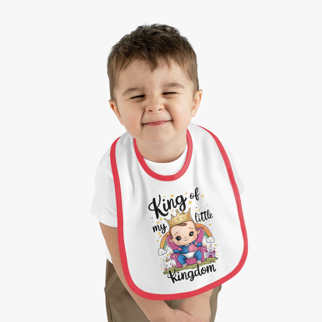 "King of my little kingdom" Baby Contrast Trim Jersey Bib