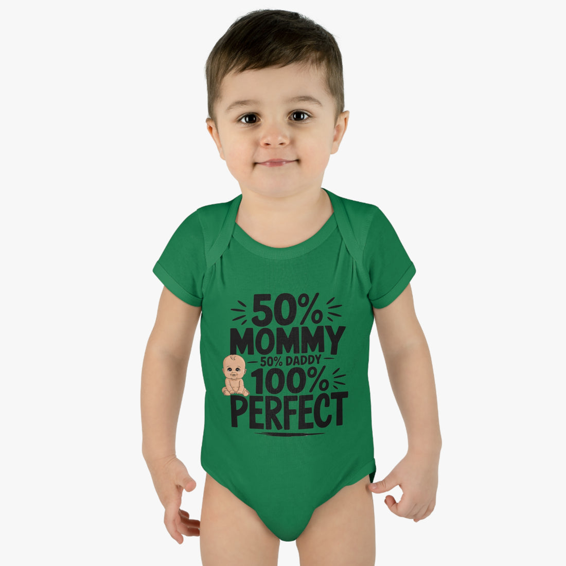 "50% mommy, 50% daddy, 100% perfect!" Infant Baby Rib Bodysuit