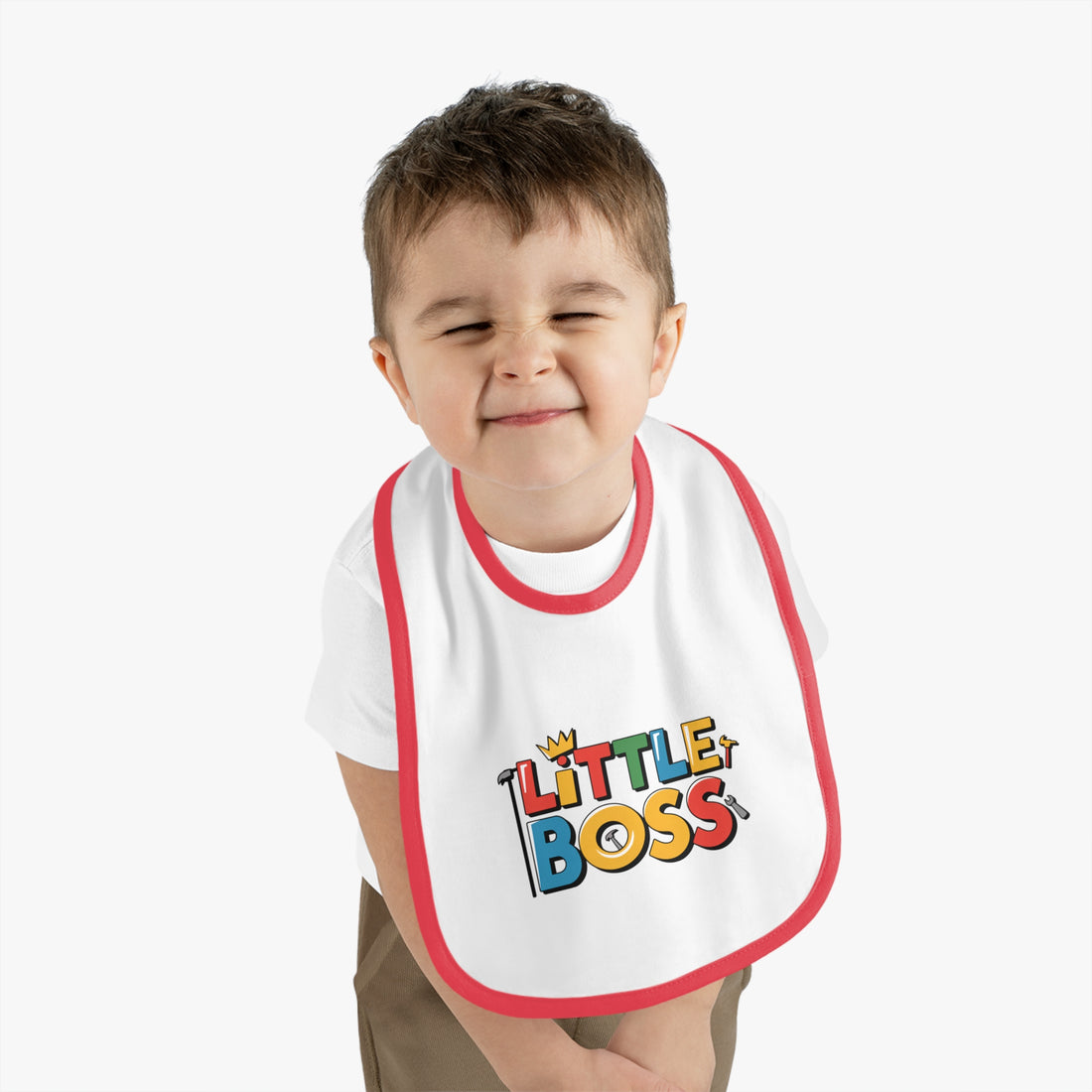 "Little boss" Baby Contrast Trim Jersey Bib