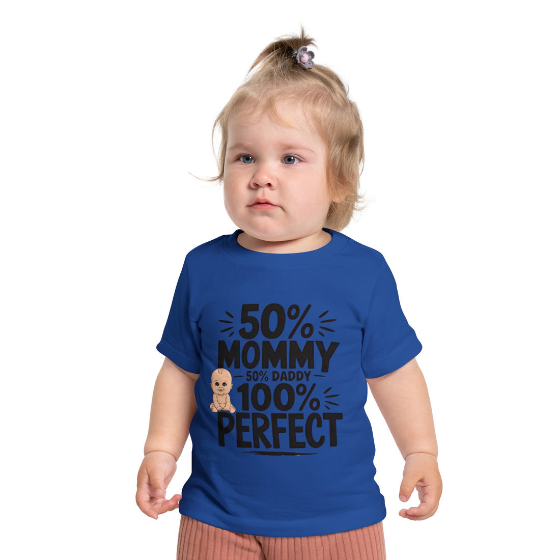 "50% mommy 50% daddy 100% perfect" Baby Short Sleeve T-Shirt