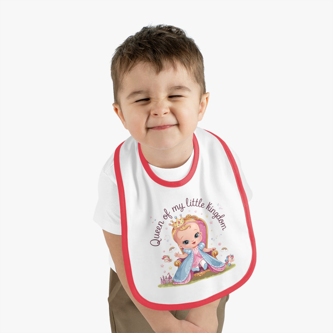 "Queen of my little kingdom" Baby Contrast Trim Jersey Bib