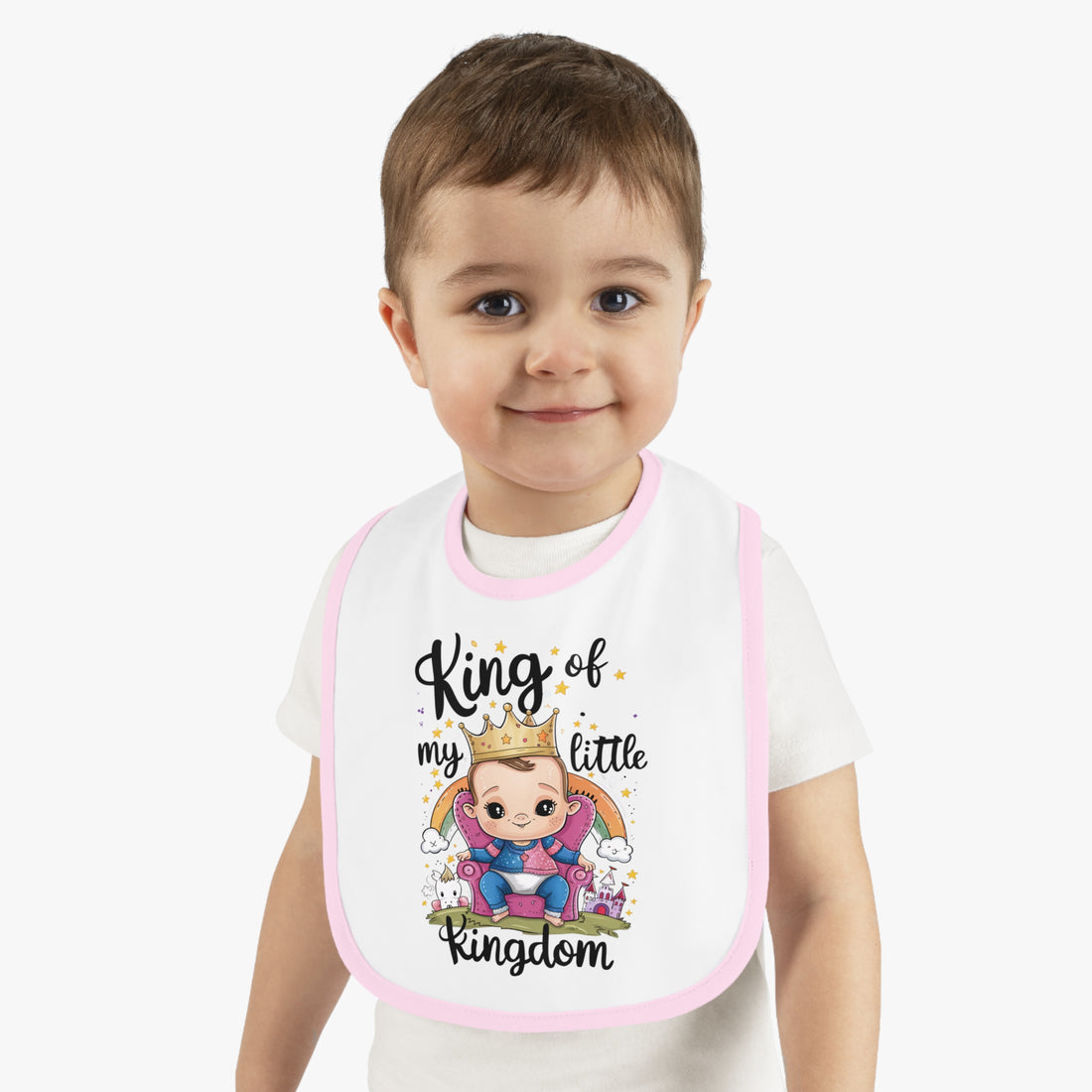 "King of my little kingdom" Baby Contrast Trim Jersey Bib