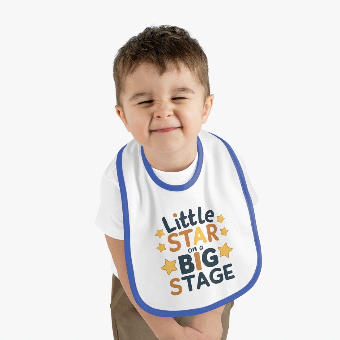 "Little star on a big stage" Baby Contrast Trim Jersey Bib