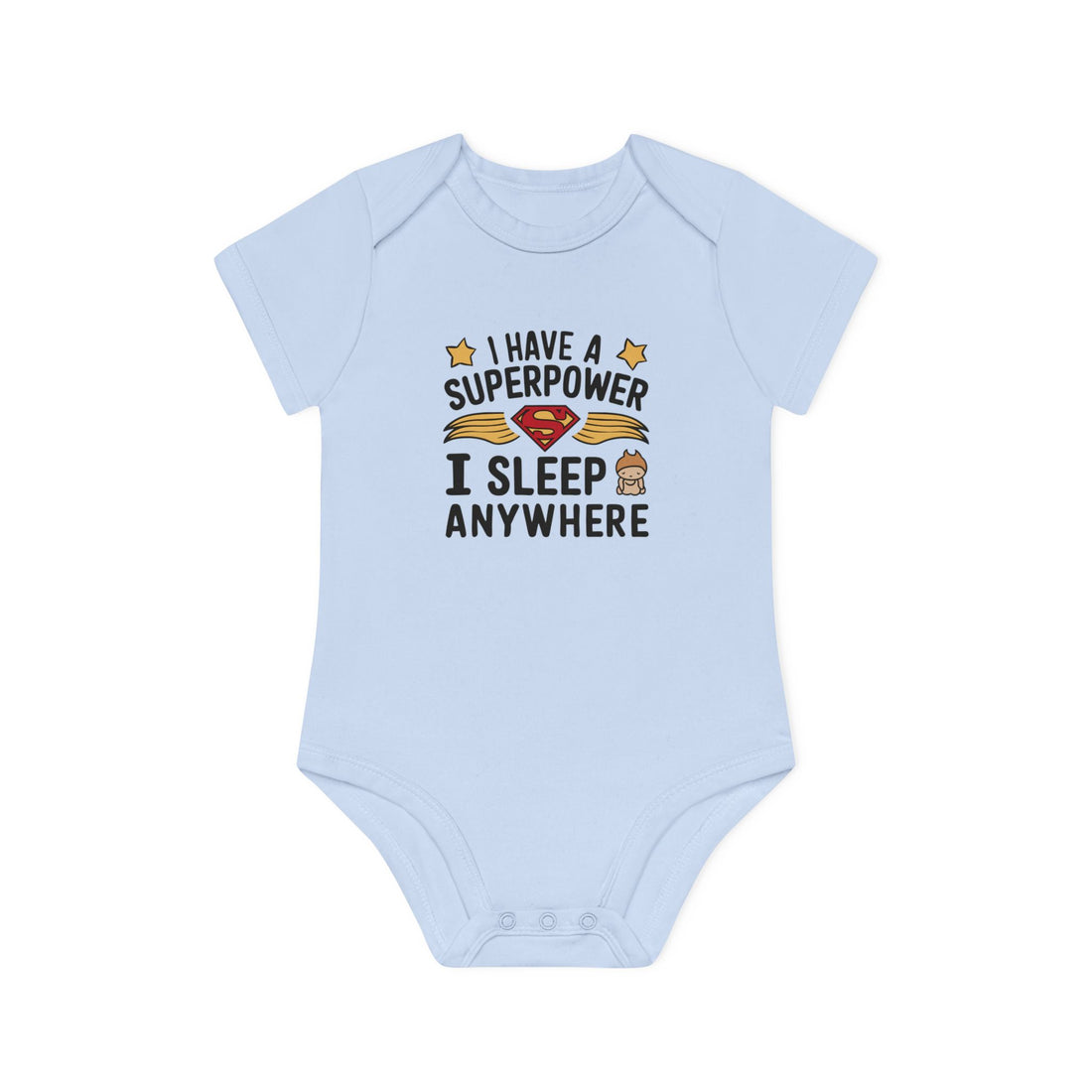 "I have a superpower I sleep anywhere" Baby Organic Short Sleeve Bodysuit