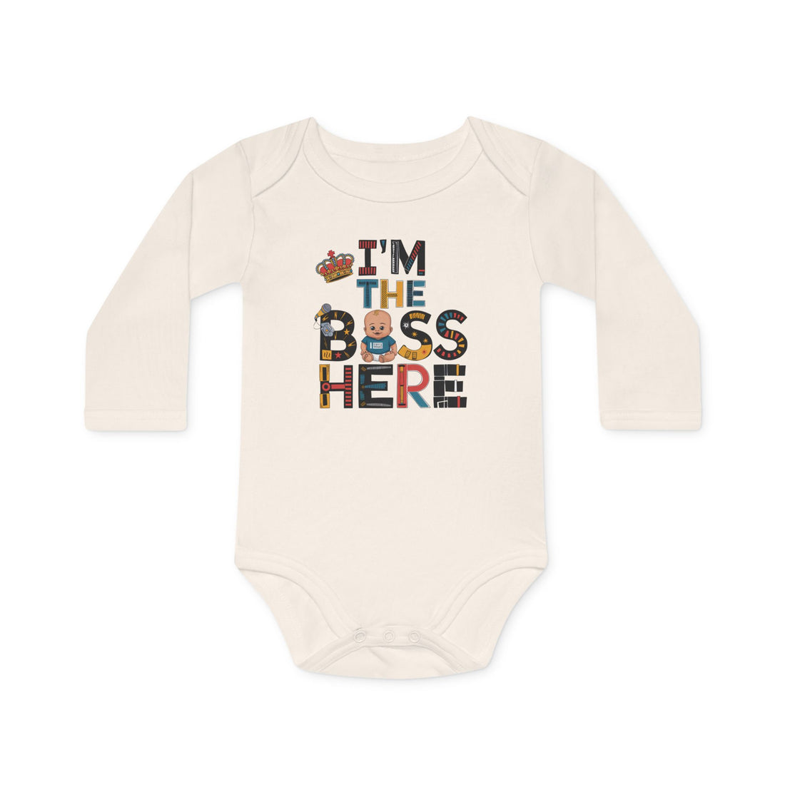 "I'm the boss here" Baby Long-Sleeve Organic Bodysuit