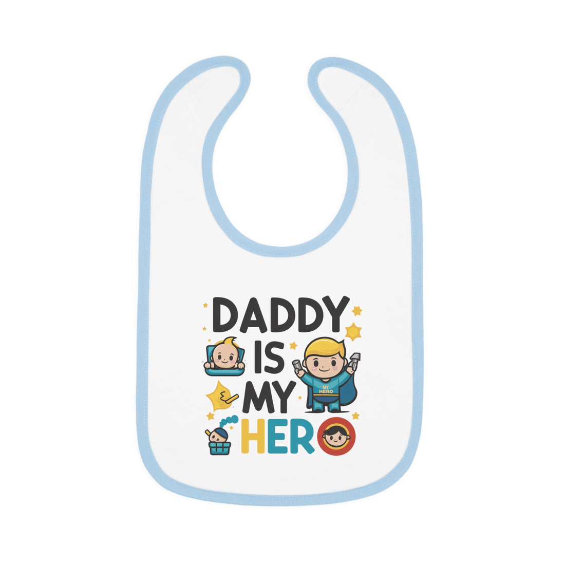 "Daddy is my hero" Baby Contrast Trim Jersey Bib