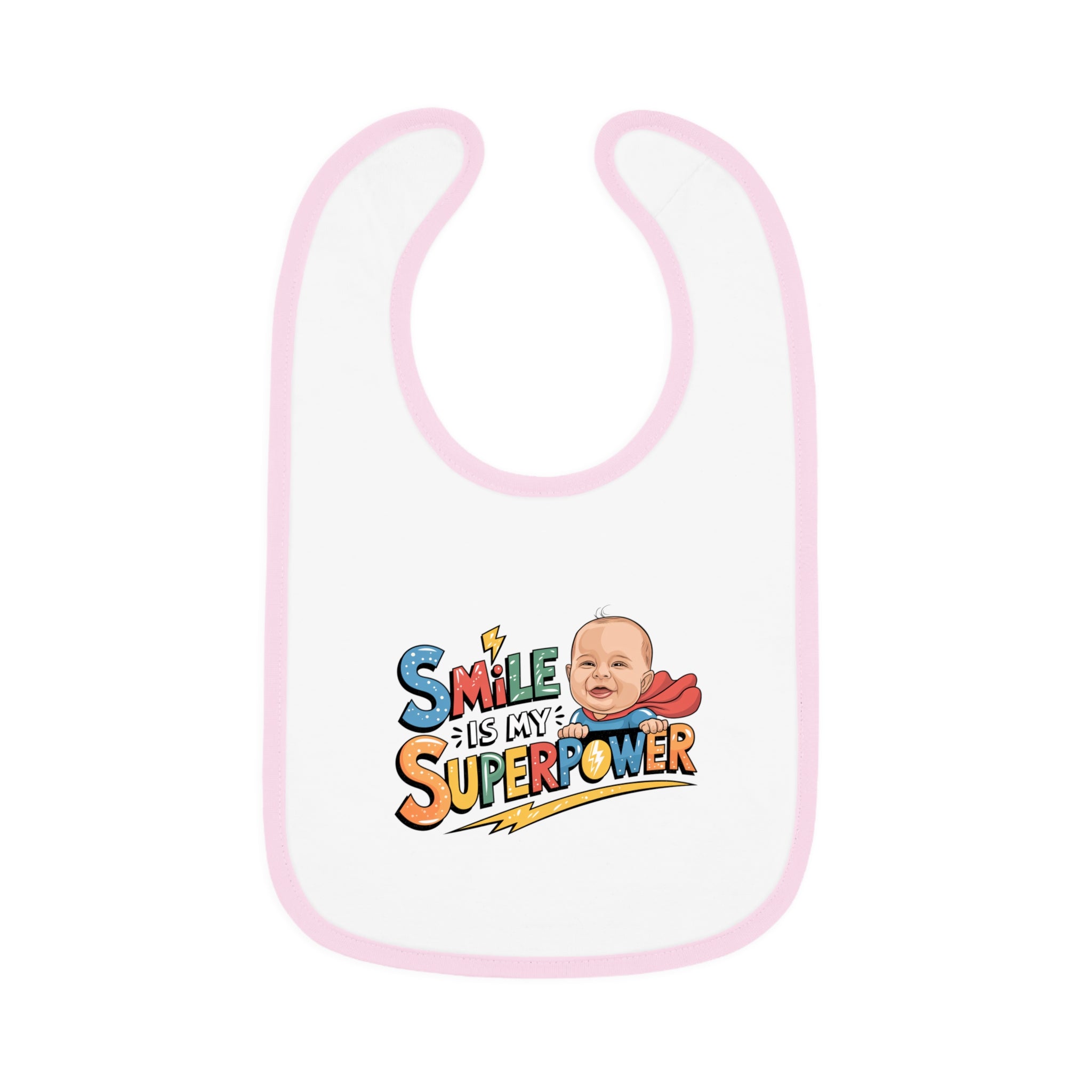 "Smile is my superpower" Baby Contrast Trim Jersey Bib