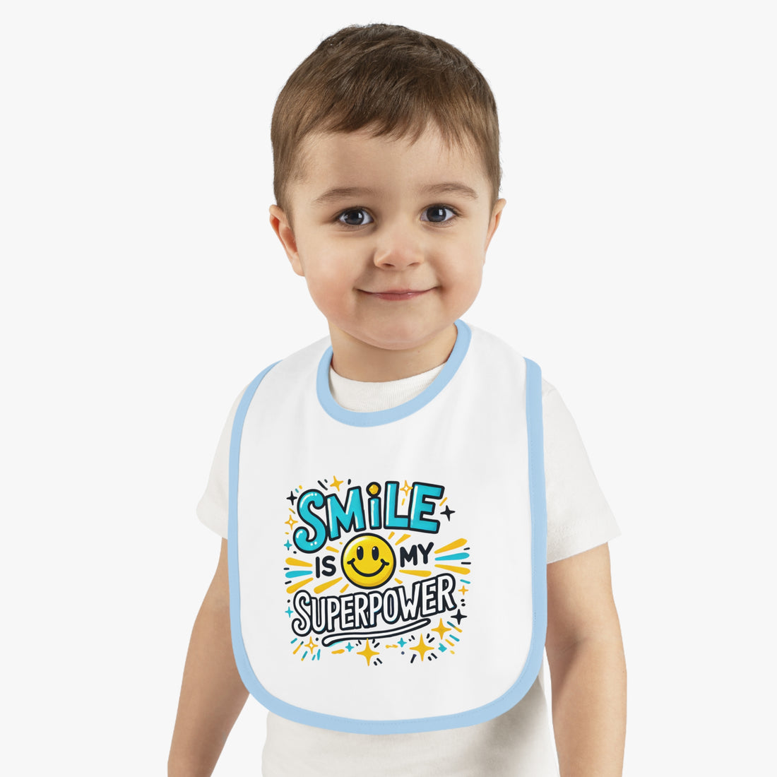 "Smile is my superpower" Baby Contrast Trim Jersey Bib