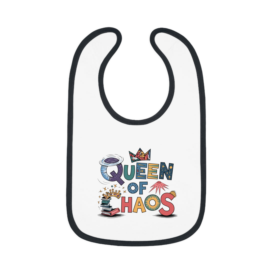 "Queen of chaos" Baby Contrast Trim Jersey Bib